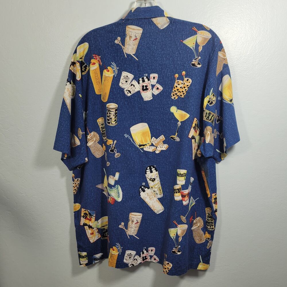 Monzini Collection From  Italy Mens Bue Bar Graphic Hawaiian Shirt Size XL 10325 - Picture 4 of 6